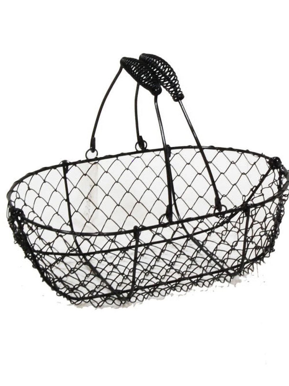 Farmhouse Chicken Wire Oval Black With Handle Farmhouse
